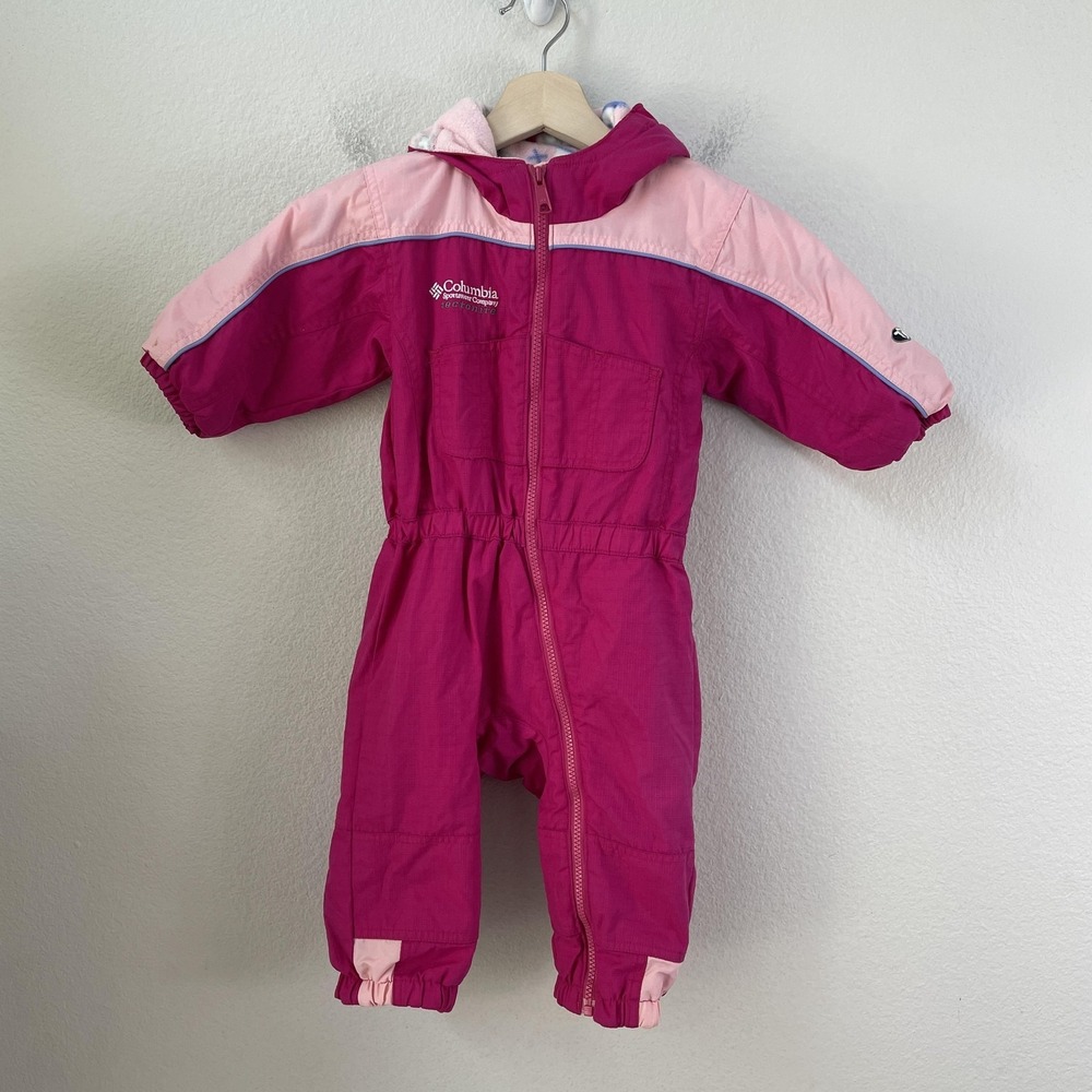 Vintage Columbia‎ Sportswear Snowsuit Girls 2T Pink Hooded Fleece Lined Ski Snow